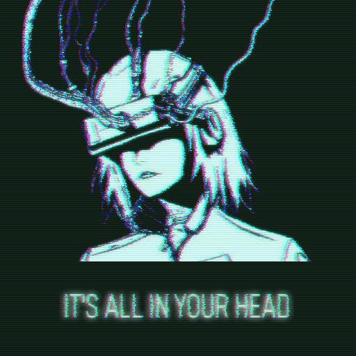 Glitched VHS-style portrait of a figure with chromatic-aberration tracking lines and the caption 'It's all in your head'—visual metaphor for agent signals being intercepted.